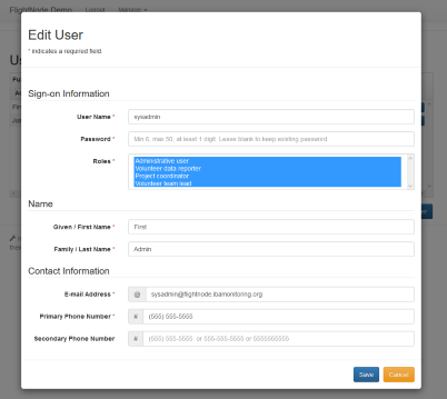 screenshot: edit user