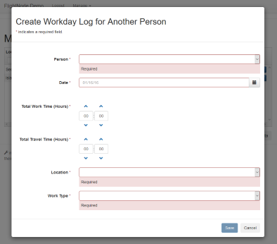 screenshot: log workday