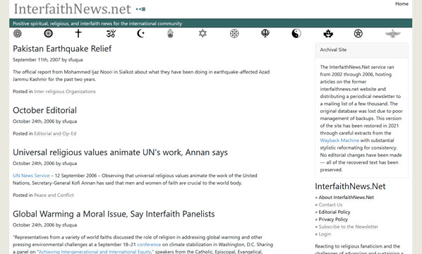 Screenshot of today&#39;s InterfaithNews.Net