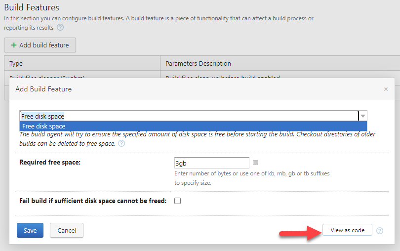screenshot: view new build feature as code