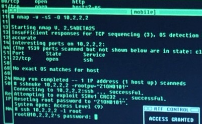 Screenshot of CLI-based hacking in The Matrix