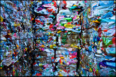 walls of plastic ready for recycling
