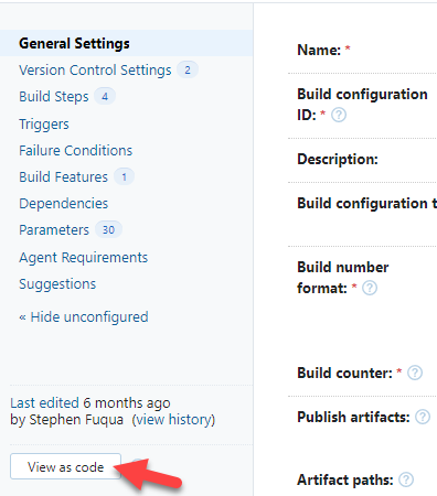 screenshot: view build configuration as code